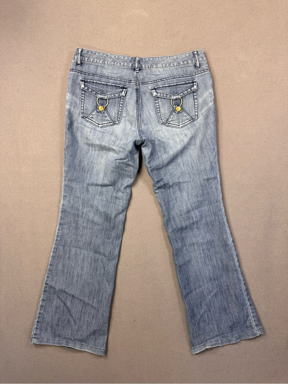 Michael Kors Low Rise Light Blue Bootcut Jeans w/ Back Pocket Buckle Detail, 6 P